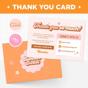 Danke-Kartenvorlage Bearbeitbar in Canva, Pink Pfirsich Orange Helle Farben Anpassbares Canva Dankes-Kartendesign - SSS