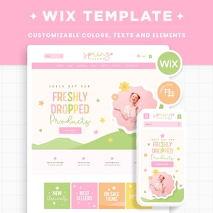 Wix Template in Spring Colors - Bright Colorful Flowers Wix Website Theme, Editable Canva Customizable Wix Web Shop Design Templates - SCO