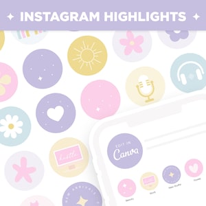 Instagram Highlight Covers Pastel Rainbow Colors - Canva Editable Color Cute Aesthetic Pink Purple Blue Pastel IG Highlights Template - PRB