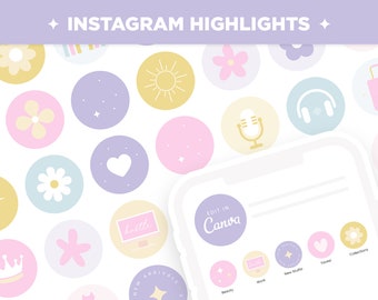 Instagram Highlight Covers Pastel Rainbow Colors - Canva Editable Color Cute Aesthetic Pink Purple Blue Pastel Instagram Highlights Template