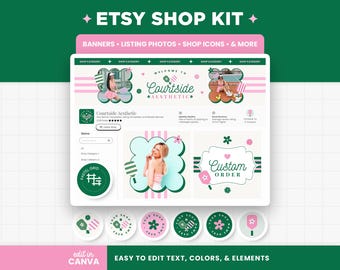 Etsy Shop Banner Templates, Green Pink Sporty Pickleball Etsy Branding Kit Template Editable Canva Banner Etsy Bundles - CSA