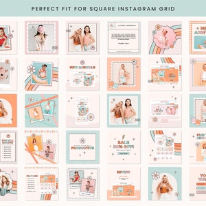 Instagram Posts Template Boho Pastel Groovy Rainbow Bundle in Square ...