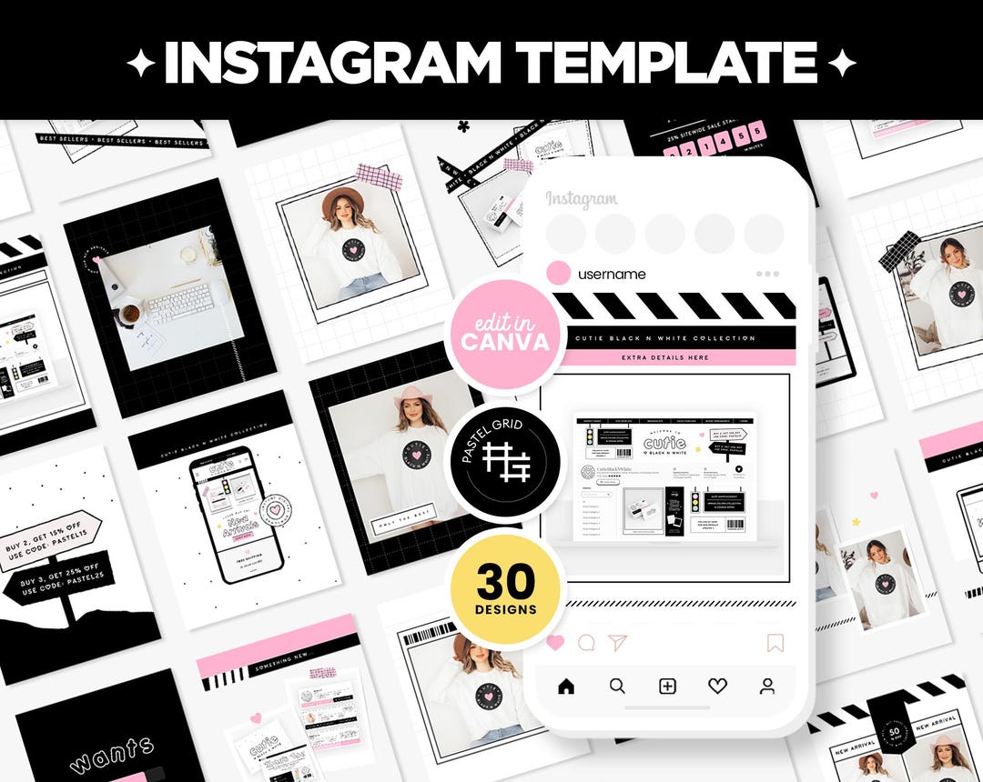 Instagram Posts Template Bundle in Square, Portrait and Stories in Cute ...