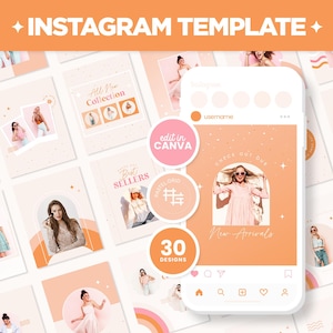 Instagram Posts Template Bundle in Square, Portrait, and Stories in Peach Sunset - Canva Editable Social Media Templates - PSS
