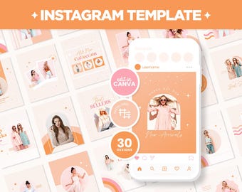 Instagram Posts Template Bundle in Square, Portrait, and Stories in Peach Sunset - Canva Editable Social Media Templates - PSS
