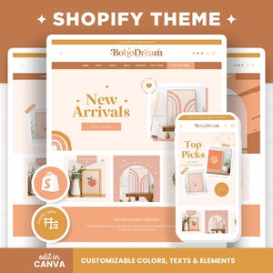 Motyw Shopify Boho Beżowo-Brązowy Szablon Shopify, Motyw Dostosowywalny, Edytowalne Banery Canva, Butikowy Kobiecy Estetyczny Motyw Shopify - BDR