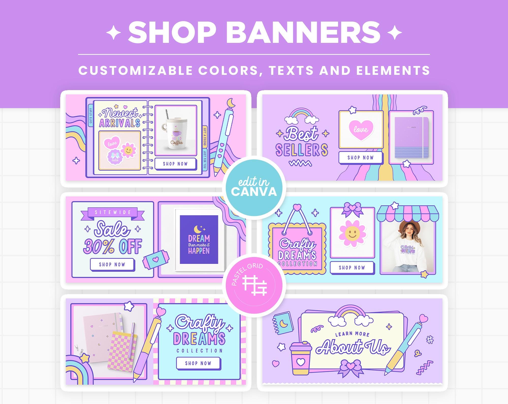 Shop Banners Purple Pink Bright Colors Editable via Canva, Shopify ...