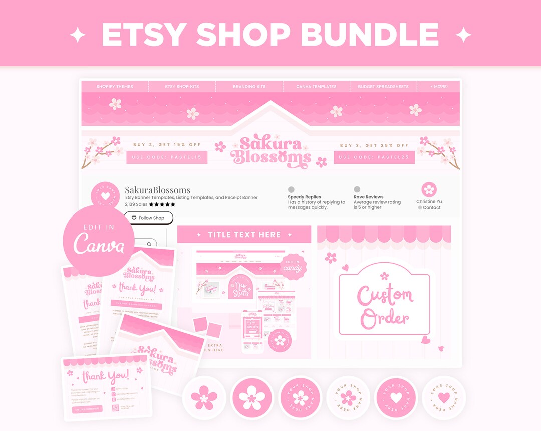 Etsy Shop Bundle Etsy Banner Templates in Pink Sakura Cherry - Etsy