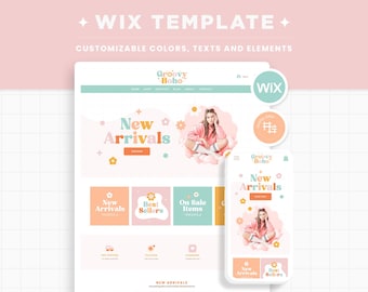 Wix Template in Groovy Boho Pastel Rainbow Cute Wix Website Theme, Editable Canva Customizable Shop Design Templates, Wix Theme Design - GVB