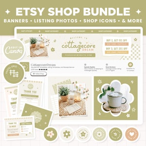 Etsy Shop Banner Templates, Cottagecore Sage Green Editable Etsy Branding Kit Template Canva Banner Templates Etsy Shop Design Bundles - CDR