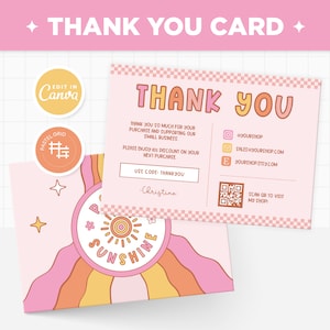 Dankes-Karten-Vorlage bearbeitbar in Canva, Regenbogen-Rosa-Orange Helle Farben Anpassbares Canva Dankes-Karten-Design - PTS