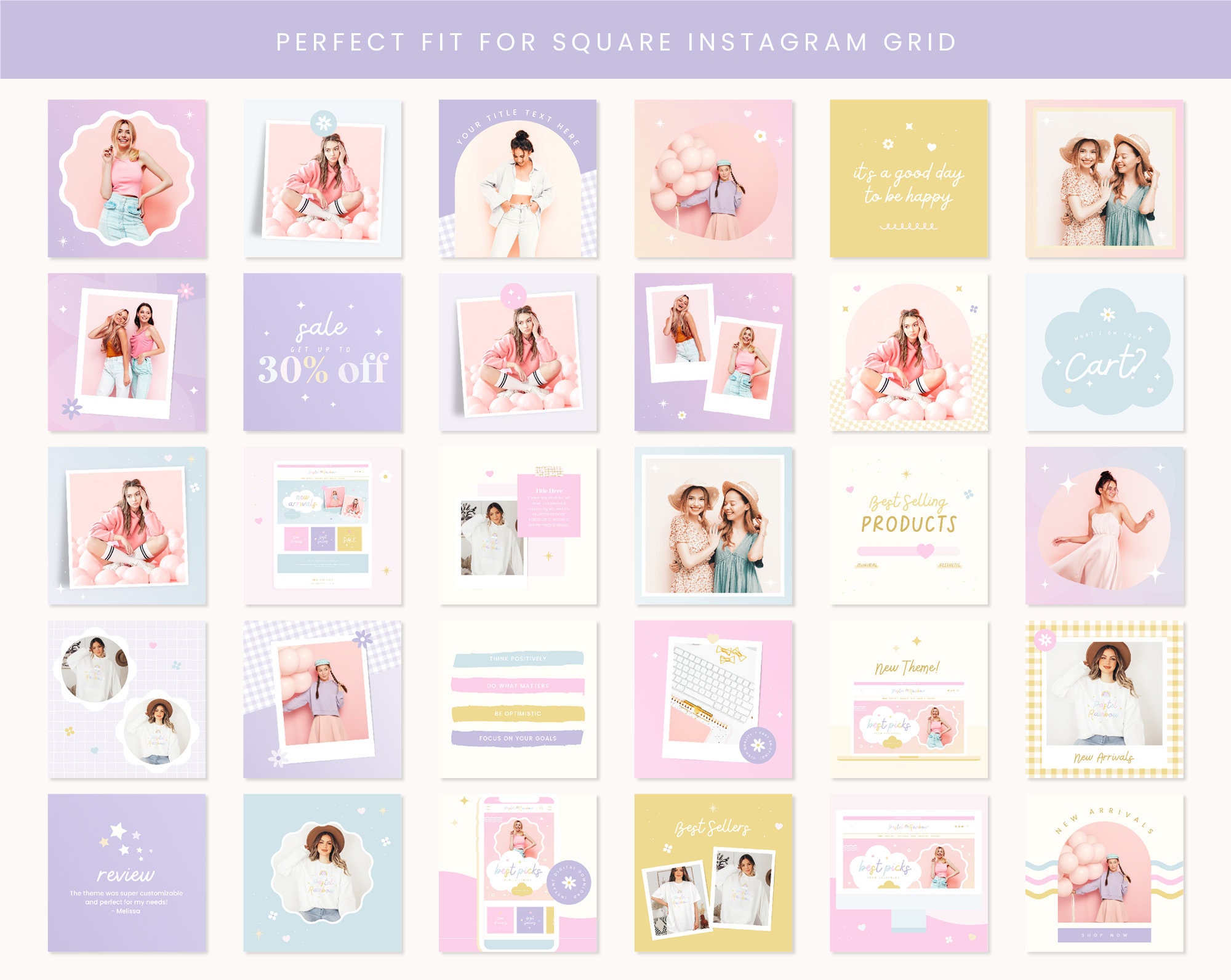 Instagram Posts Template Pastel Rainbow Colorful Bundle in Square ...