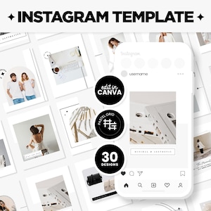 Paquete de plantillas para publicaciones de Instagram en formato cuadrado, vertical e historias en blanco - Plantillas editables en blanco y negro para redes sociales de Canva - WLX