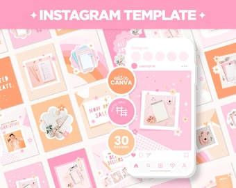 Paquete de plantillas para publicaciones de Instagram en formato cuadrado, vertical e historias en colores naranja y rosa melocotón - Plantillas editables para redes sociales de Canva - PPR