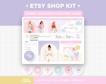 Etsy Shop Banner Templates, Pastel Rainbow Etsy Bundle Branding Kit Template Editable Canva Banner Mockup Templates Etsy Shop Kit - PRB