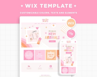 Wix Template in Peach Pink Orange Colors - Cute Wix Website Theme, Editable Canva Customizable Shop Design Templates, Wix Theme Design - PPR