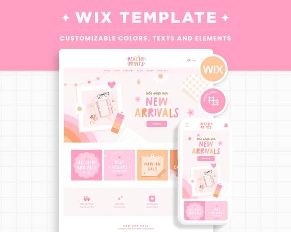 Wix Template in Peach Pink Orange Colors - Cute Wix Website Theme, Editable Canva Customizable Shop Design Templates, Wix Theme Design - PPR