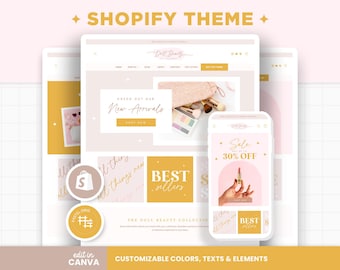 Shopify-thema Blushroze, roségoud Shopify-sjabloon Bewerkbare canvasbanners Boetiek Vrouwelijk esthetisch girly elegant pastel Shopify DBT
