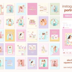 Instagram Posts Template Pastel Groovy Rainbow Colors Bundle in Square ...
