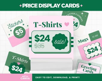 Price Display Cards Editable Canva Template in Courtside Aesthetic, Customizable Pop-up Shop Template - CSA