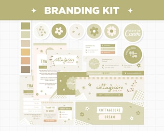 Branding Kit Cottagecore Canva Templates Editable and Customizable Business Cards Thank You Cards Facebook Cover Instagram Highlights - CDR