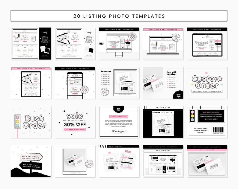 Etsy Shop Bundle Etsy Banner Templates in Cute Black and Etsy
