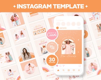 Instagram Posts Template Bundle in Square, Portrait, and Stories in Peach Sunset - Canva Editable Social Media Templates