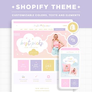 Shopify Theme Pastel Rainbow, Customizable Colors Shopify Theme, Editable Canva Banners, Boutique Feminine Aesthetic Shopify Template - PRB