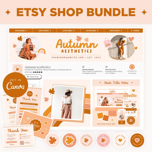 Etsy Shop Banner Sjablonen Herfst Esthetiek Boho Herfst Beige Bruin Etsy Branding Kit Sjabloon Bewerkbare Canva Banner Mockup Etsy Shop Bundel