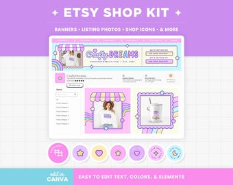 Etsy Shop Banner Templates, Purple Pink Blue Bright Colors Editable Etsy Branding Kit Template Canva Banner Templates Etsy Shop Design - CTD
