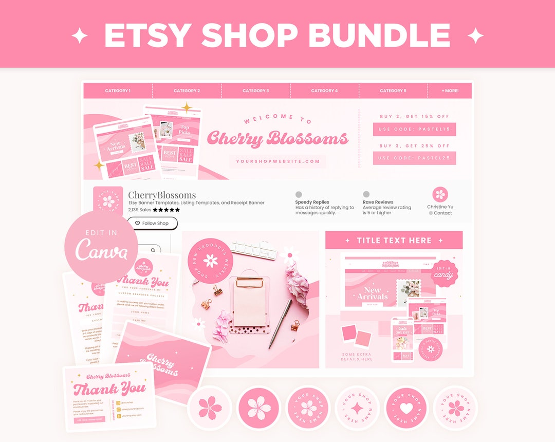 Etsy Shop Bundle Banner Templates, Listing Photos, and Receipt Banner ...