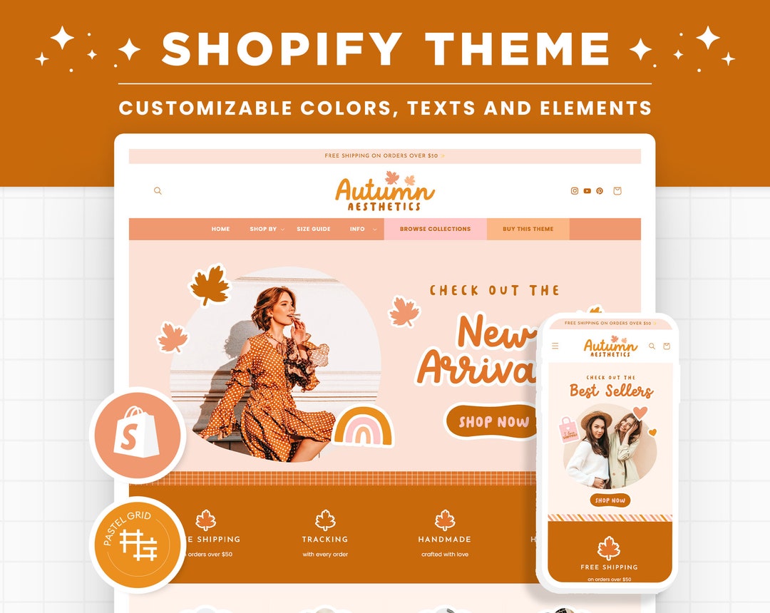 Shopify Fall Theme Shopify Theme Autumn Aesthetics Peach Beige Brown Customizable Shopify ...