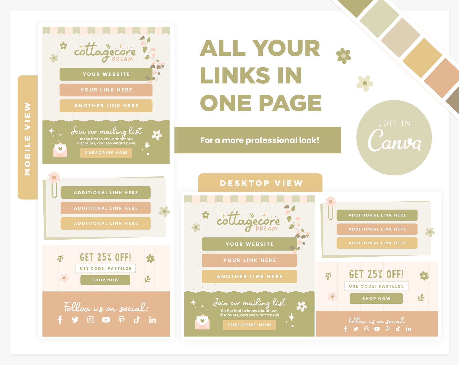 Link in Bio Canva Editable Template in Cottagecore Green Sage Instagram ...