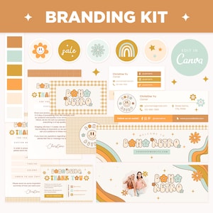 Branding Kit Boho Retro Canva Templates Editable Aesthetic Business Thank You Cards Facebook Cover Instagram Highlight Youtube Twitter - BRT