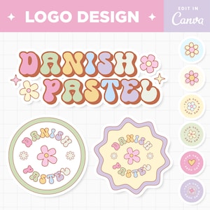 Redigerbar logotyp i Canva, dansk pastell, groovy estetisk retro-logotypdesign, anpassningsbar varumärkeslogotyp, butikslogotyp för småföretag - DPT