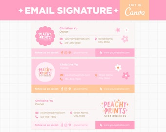Email Signature Template Editable in Canva, Pink Peach Orange Customizable E-mail Signature Design - PPR