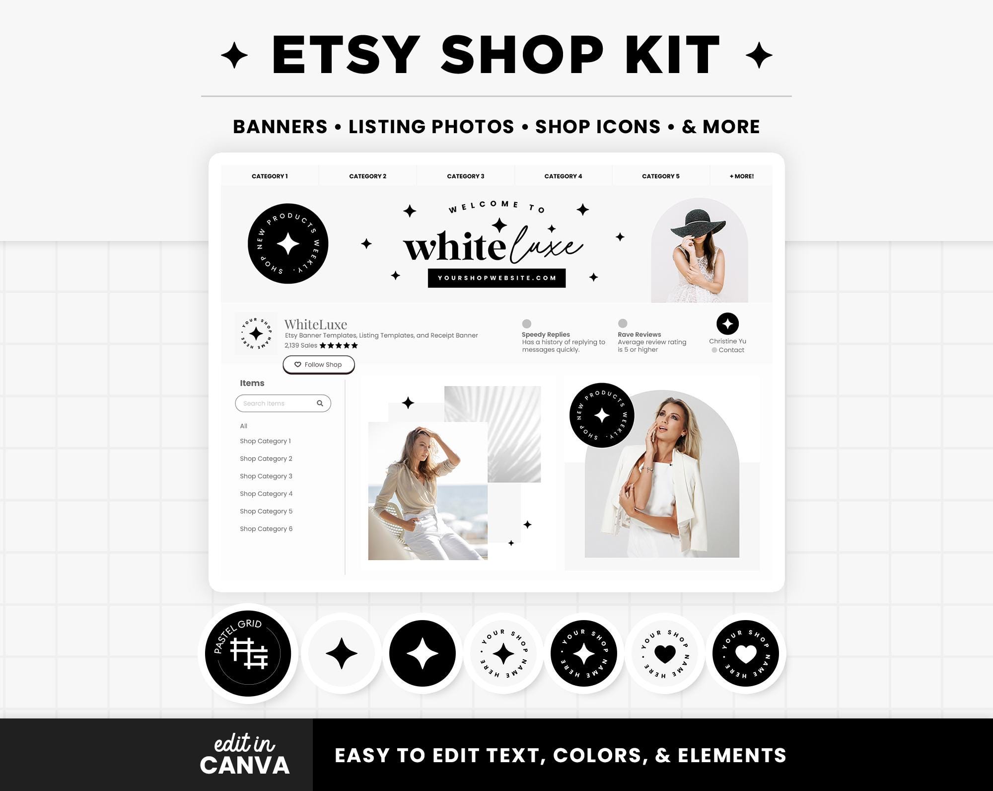 Etsy Shop Bundle Etsy Branding Kit Banner Templates in White Aesthetics ...