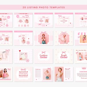 Etsy Shop Banner Templates, Coquette Pink Red Bows Hearts Valentines Etsy Branding Kit Template Editable Canva Banner Etsy Bundles - CQP image 4