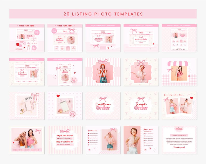 Etsy Shop Banner Templates, Coquette Pink Red Bows Hearts Valentines Etsy Branding Kit Template Editable Canva Banner Etsy Bundles - CQP image 4