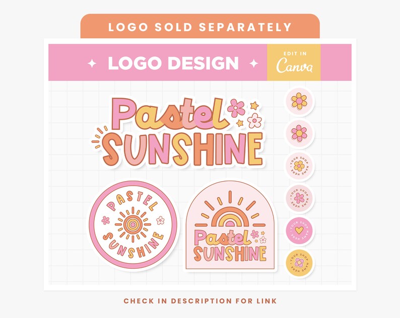 Etsy Shop Banner Templates Pastel Pink Orange Retro Groovy Aesthetic ...