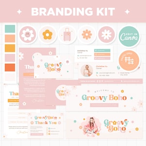 Branding Kit Canva Templates Editable and Customizable Business Cards Thank You Cards Facebook Cover Instagram Highlights Youtube - GVB