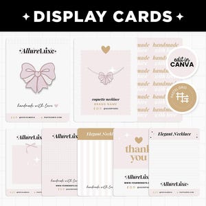 Display Karten Bearbeitbare Canva Vorlage Schwarz Weiß Rosa Elegante Minimalistische Ästhetische Anpassbare Stützkarten Produktdarstellungsvorlage ALX