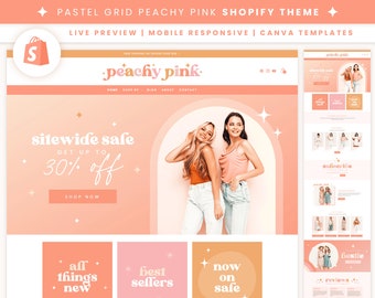 Peachy Pink Shopify Theme - Shopify 2.0, Editable Canva Banners, Boutique, Feminine, Aesthetic Design, Bright Colors Shop Design