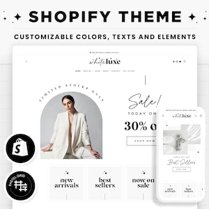 Shopify Theme Black White Luxe Aesthetic Shopify Template Editable Canva Banners Boutique Minimalist Elegant Shopify Store Design - WLX