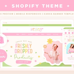 Shopify-thema Lente Kleurrijk Aanpasbare kleuren Shopify-sjabloon Bewerkbare Canva-banners Winkel Vrouwelijk Helder Esthetisch Pastelontwerp afbeelding 7