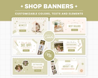 Shop Banners Cottagecore Grüner Salbei Bearbeitbar über Canva, Shopify Banners Anpassbare Farben Website Banner E-Kommerz Store Design - CDR