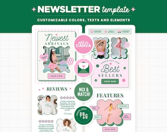 Courtside Aesthetic Newsletter Templates - Editable in Canva, Email Banners and Headers in Green and Pink - CSA