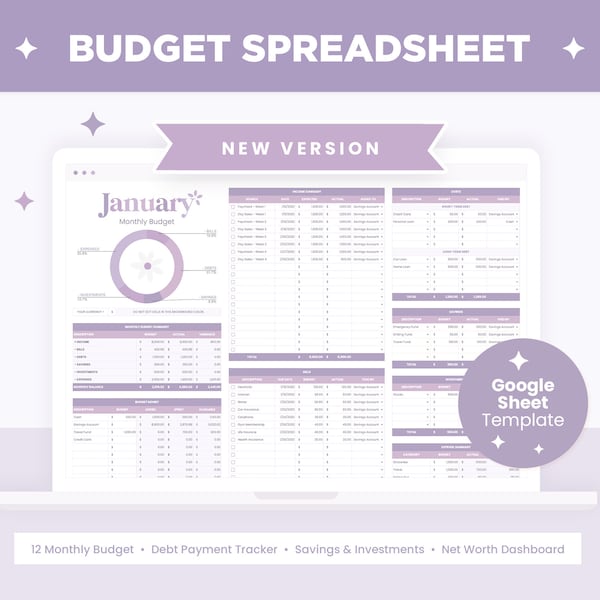 Monthly Budget Spreadsheet Template for Google Sheets, Paycheck Budget ...