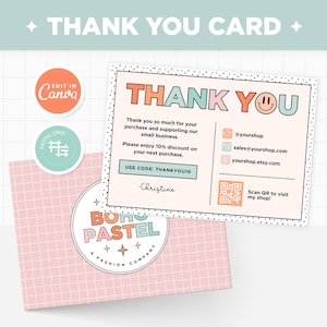 Plantilla de tarjeta de agradecimiento editable en colores pastel y arcoíris boho y maravillosos Diseño de tarjeta de agradecimiento personalizable de Canva - BPT