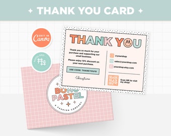 Thank You Card Template Editable in Boho Pastel Groovy Rainbow Colors ...